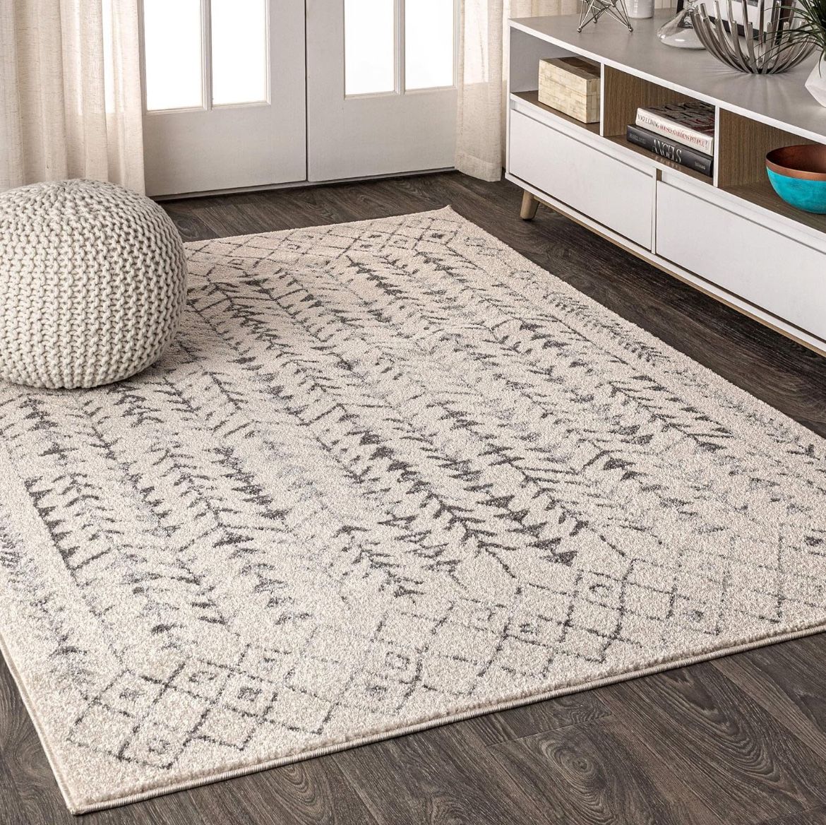 New Ziri Moroccan Geometric Indoor Farmhouse Area-Rug Bohemian Minimalistic Easy-Cleaning Bedroom Kitchen Living Room Non Shedding, 5 X 8, Cream,Gray