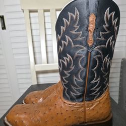 Cody James Full Quill Cognac Ostrich Western Boots Square Toe Men Sz 12 D