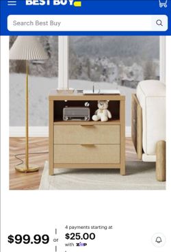New Set of 2 Furologee - Nightstand With BuiltIn Outlets2drawer And 2Tier Open Shelf - Yellow oak