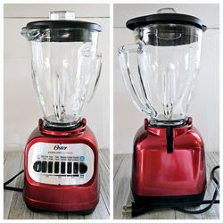 Oster Duralast Classic Red 1.25 Liter Clear Glass Kitchen Blender with Stir Puree Chop Cream Whip Extract Ice Crush Features. Makes Soups Salsa Milksh