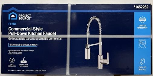 Project Source Flynt Chrome Single Handle Deck-mount Pull-down Kitchen Faucet with Sprayer (Includes Deck Plate)
