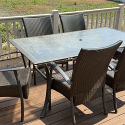 Outdoor Patio Dining Set - Table & 6 Chairs (Good Condition)