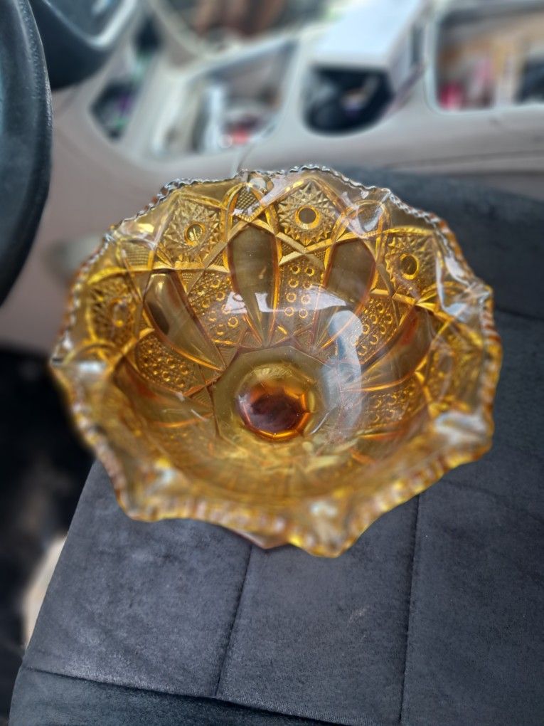 AMBER FENTON GLASS PEDESTAL