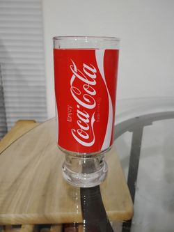 vintage 1970's Coca-Cola red and white pedestal drinking glasses.