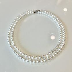 2 PC White Faux Pearl Strand Bead Necklace Women's Jewelry Set Retro Layer Stackable Classic