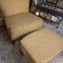 Tan Upholstered Chair And Matching Ottoman
