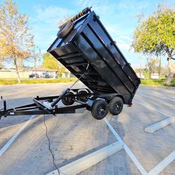 NEW DUMP TRAILER 8X12X4 12000 LBS
ROLLING TARP--SPARE TIRE,ELECTRIC BRAKES,HYDRAULIC SYSTEM,REMOTE CONTROL,IDEAL FOR HAULING, DEMOLITION, TRASH ETC,FO