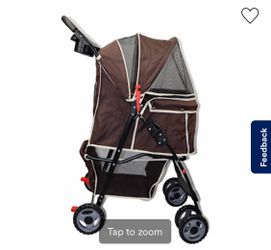 New-AmorosO  Pet Stroller Brown/White 4-Wheel Foldable Dog Cat Stroller – New