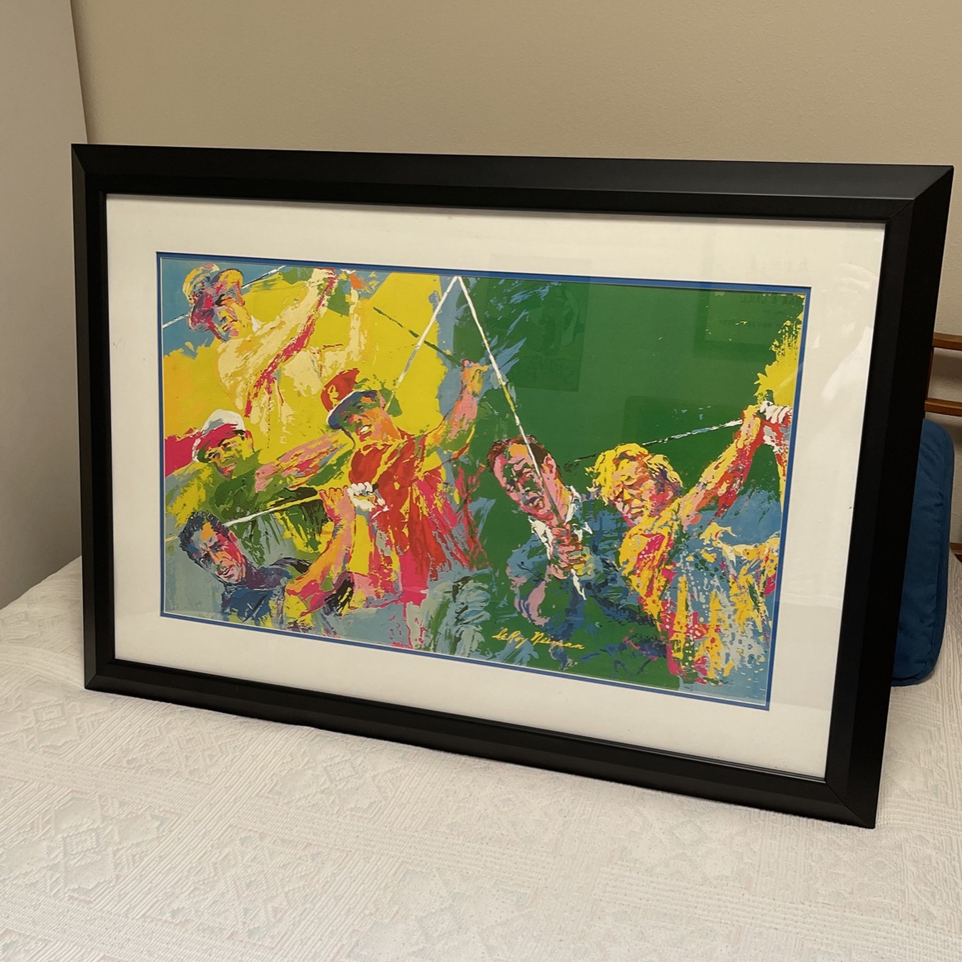 Leroy Neiman Jack Nicholas Arnold Palmer Golf Greats Framed Print Matte Black Wood And Glass