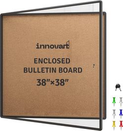 INNOVART 38”x38” Lockable Weatherproof Enclosed Cork Board Aluminum Frame