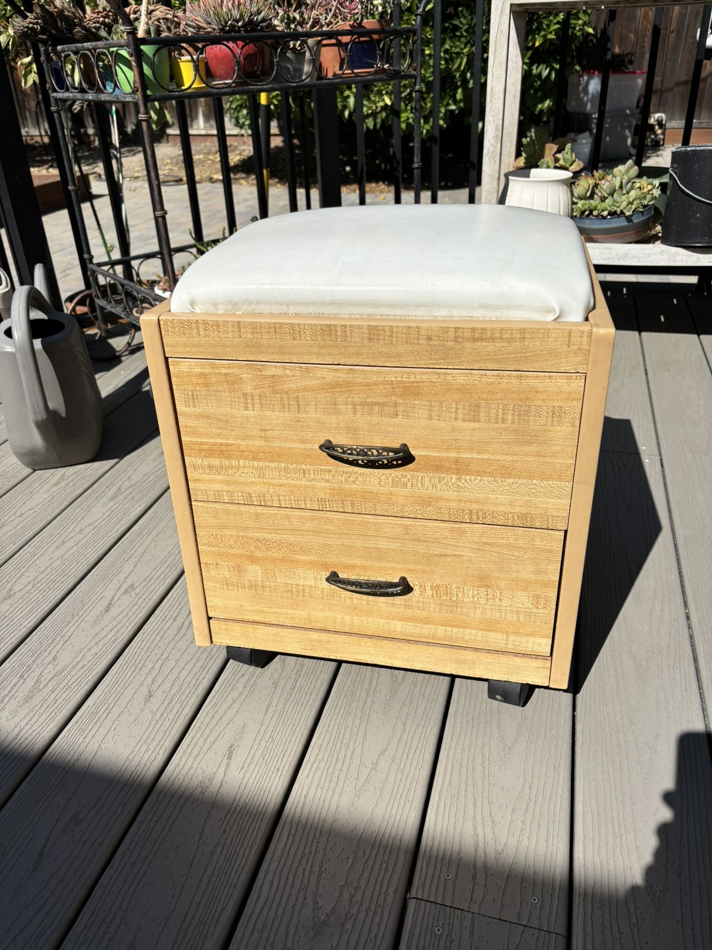 Solid 2 Drawer Sitting Rolling Cart With Cushion