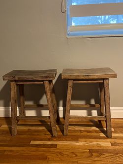 Pair of Rustic Wood Saddle Stools