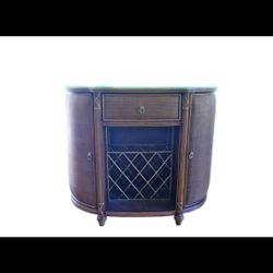 Large Wicker & Wood Bar Cabinet Armoire with Glass top - drawers and shelves