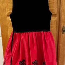 Holiday Dress For A Little Girl: Red Satin & Black Velvet 