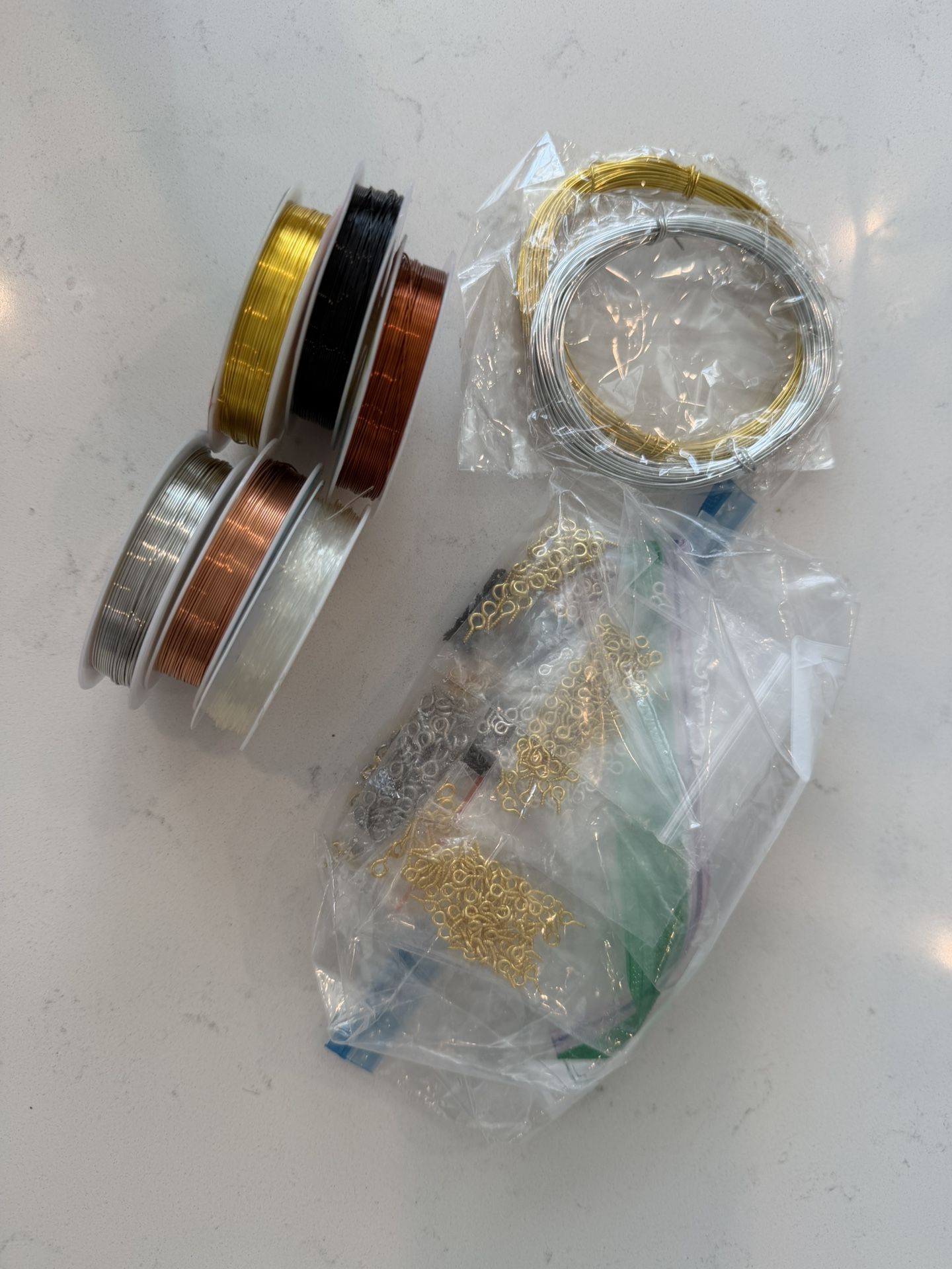 DIY Copper Jewelry Wire Crystal Beading Stretch Cord And Eye Hook Screws