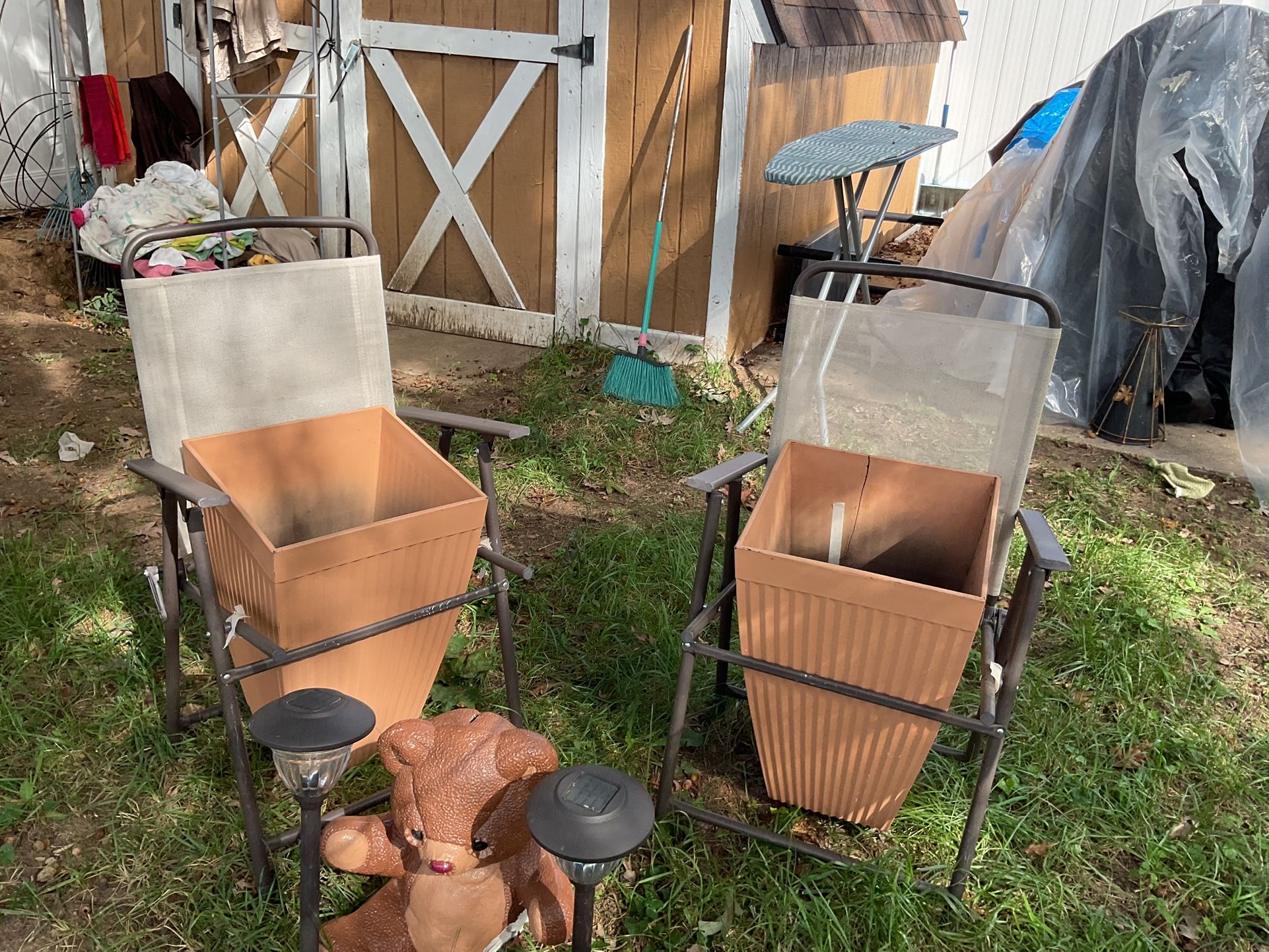 Two Beautiful, Big Plants Pots In Two Chairs, Very Creative ( One Has A Glued Cut In The Back) Works Well ( NO SHIPPING) All For $40