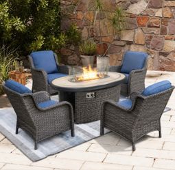 new  in box patio  set with  60” fire pit