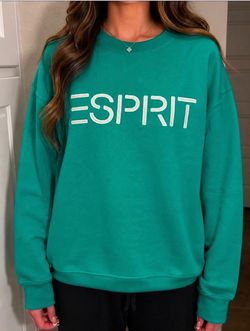 Esprit Women's Logo Fleece Crewneck Sweatshirt Green Viral 80's Costco
