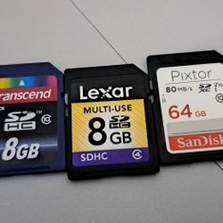 SD CARDS-BUNDLE OF 3. 64 GIG. AND TWO 8 GIGS.