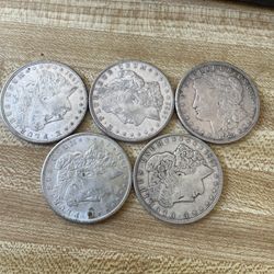 5 1921 Morgan Silver Dollars