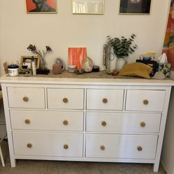 White Dresser With Rattan Knobs