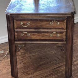 Wood Side Table with Drawers + Modern Lamp