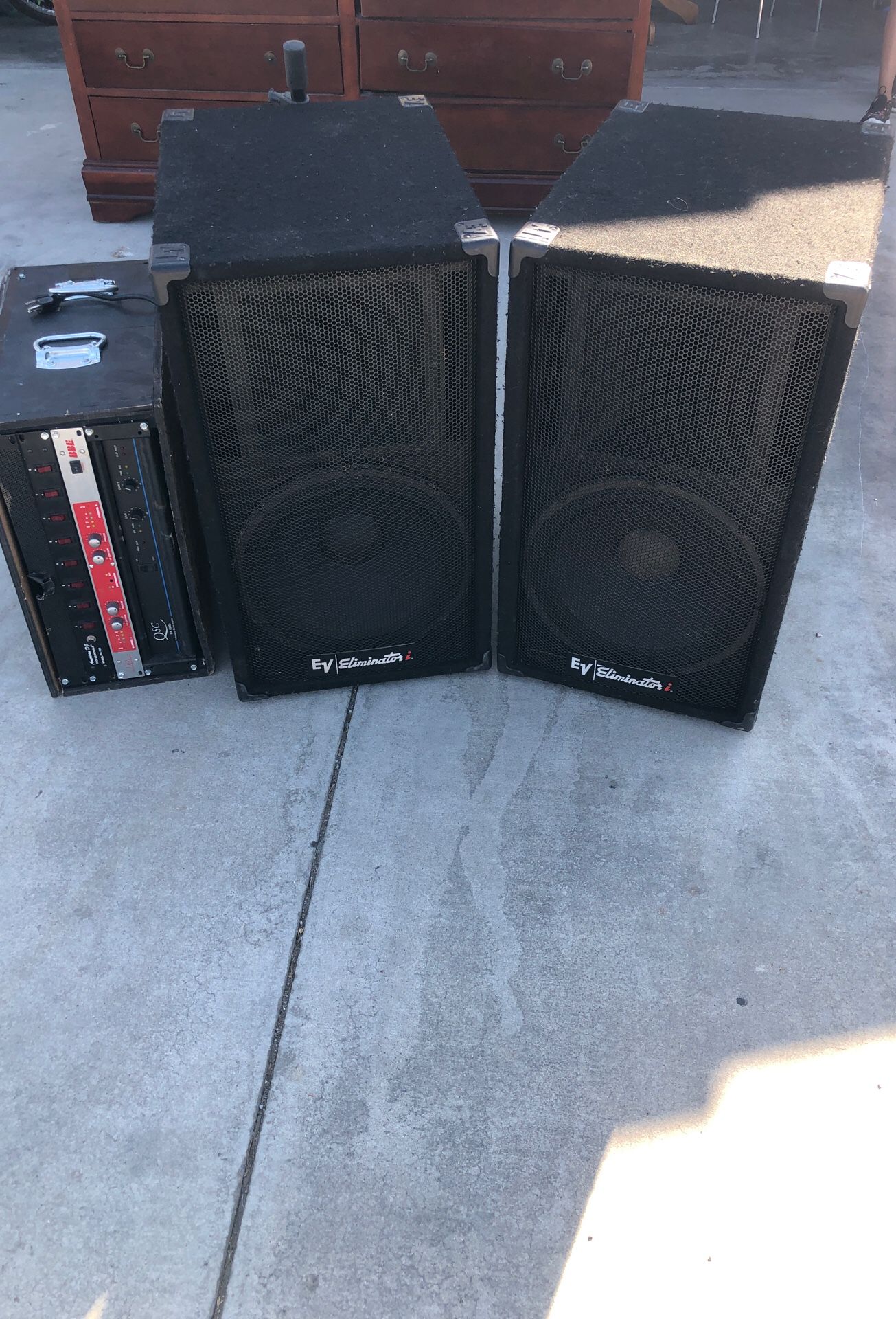 EV pro audio 15inch speakers and QSC amplifier