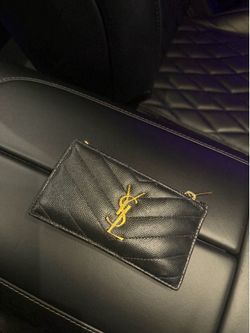 Saint Laurent YSL Black Quilted Leather Zip Card Holder wallet