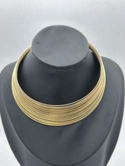 Vintage Multi Wire Gold Tone Torque Necklace 1 1/2” Opening Stretch’s 6” Inside 10 1/2” Good Condition