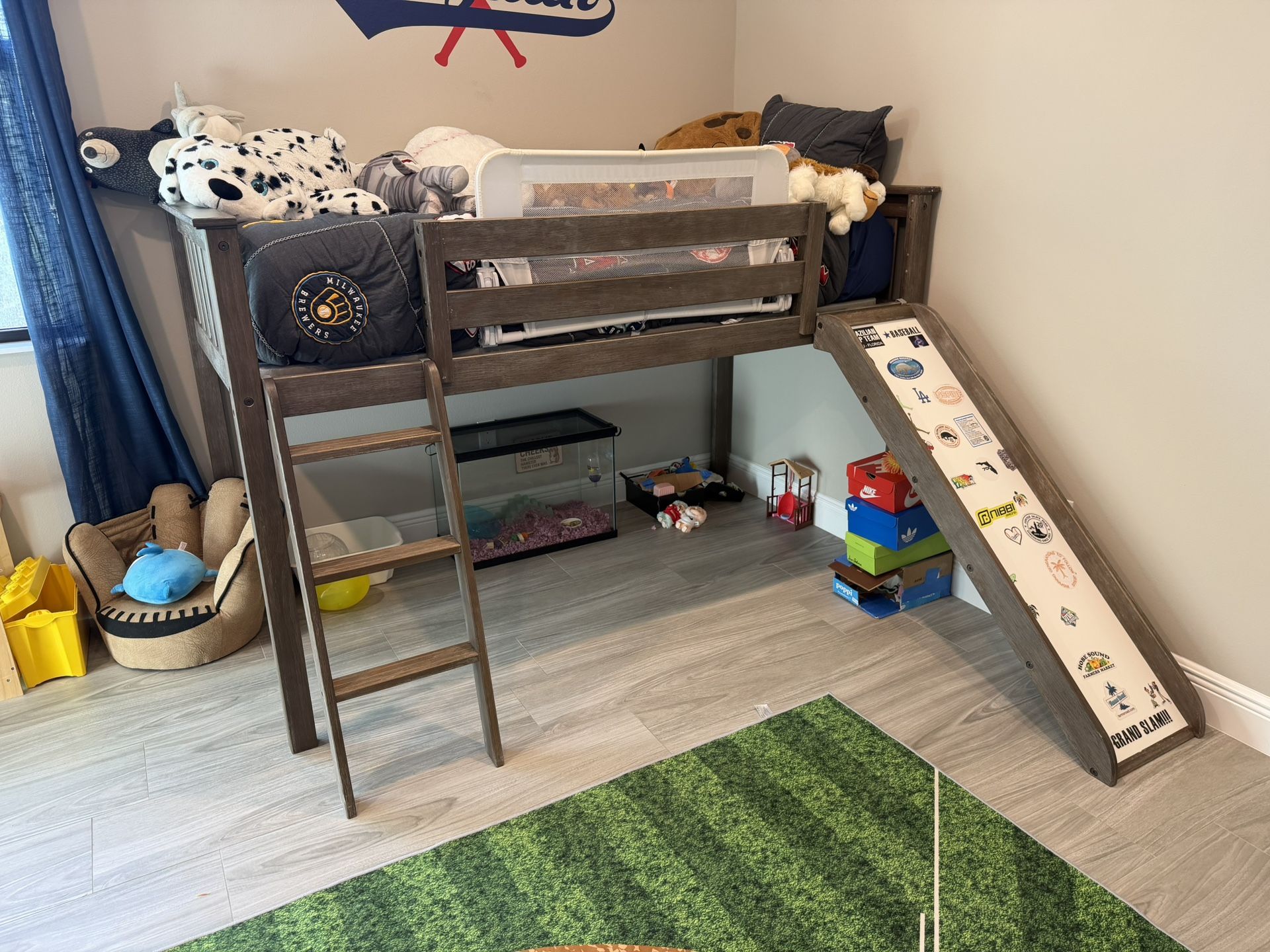 Kids Twin Loft Bed with Slide & Ladder
