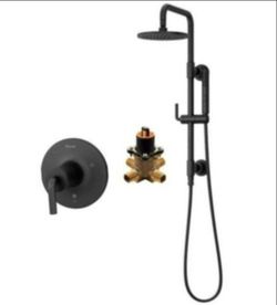 Pfister Tenet Shower Rail With Rain Head And Hand Shower In Matte Black