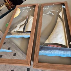 Set Of 2 Tin Sale Boats About 20" Tall For Wall Art