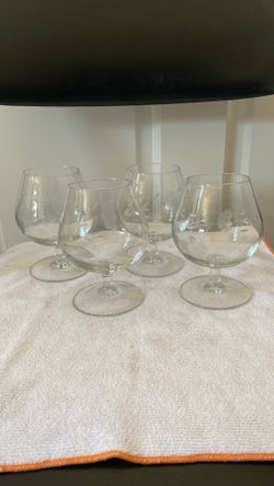 Set of 4 Etched Crystal Brandy Snifter Glasses