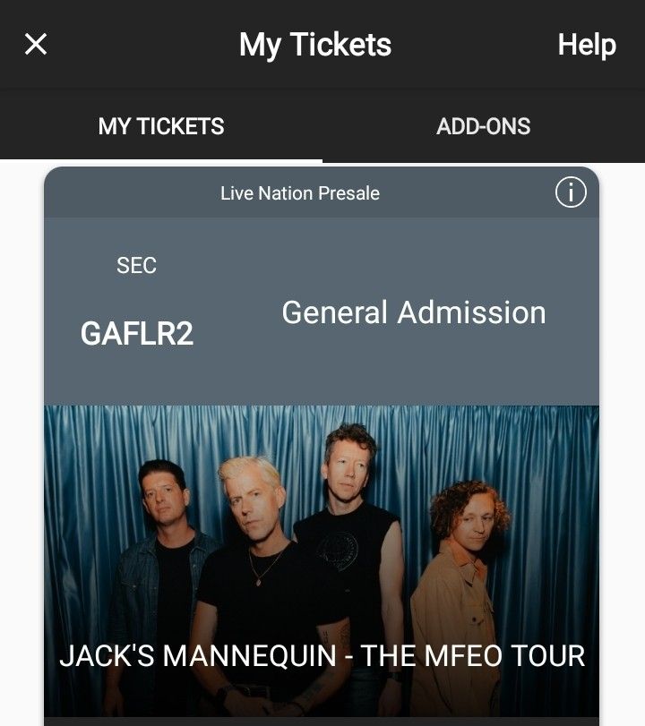 Jack's Mannequin MFEO Tour GA Tickets Saturday 10/11