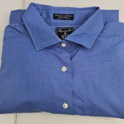 Faconnable Albert Goldberg Button Up Shirt XL Blue USA Made Pocket Logo Luxury Designer