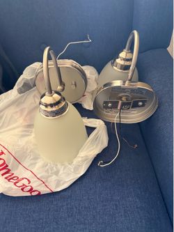 2 Brushed Nickel Wall Sconces Frosted Glass Bathroom Lights