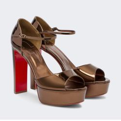 CHRISTIAN LOUBOUTIN SANDALOO 130 BRONZE METALLIC LEATHER PLATFORM SANDAL SZ 39.5