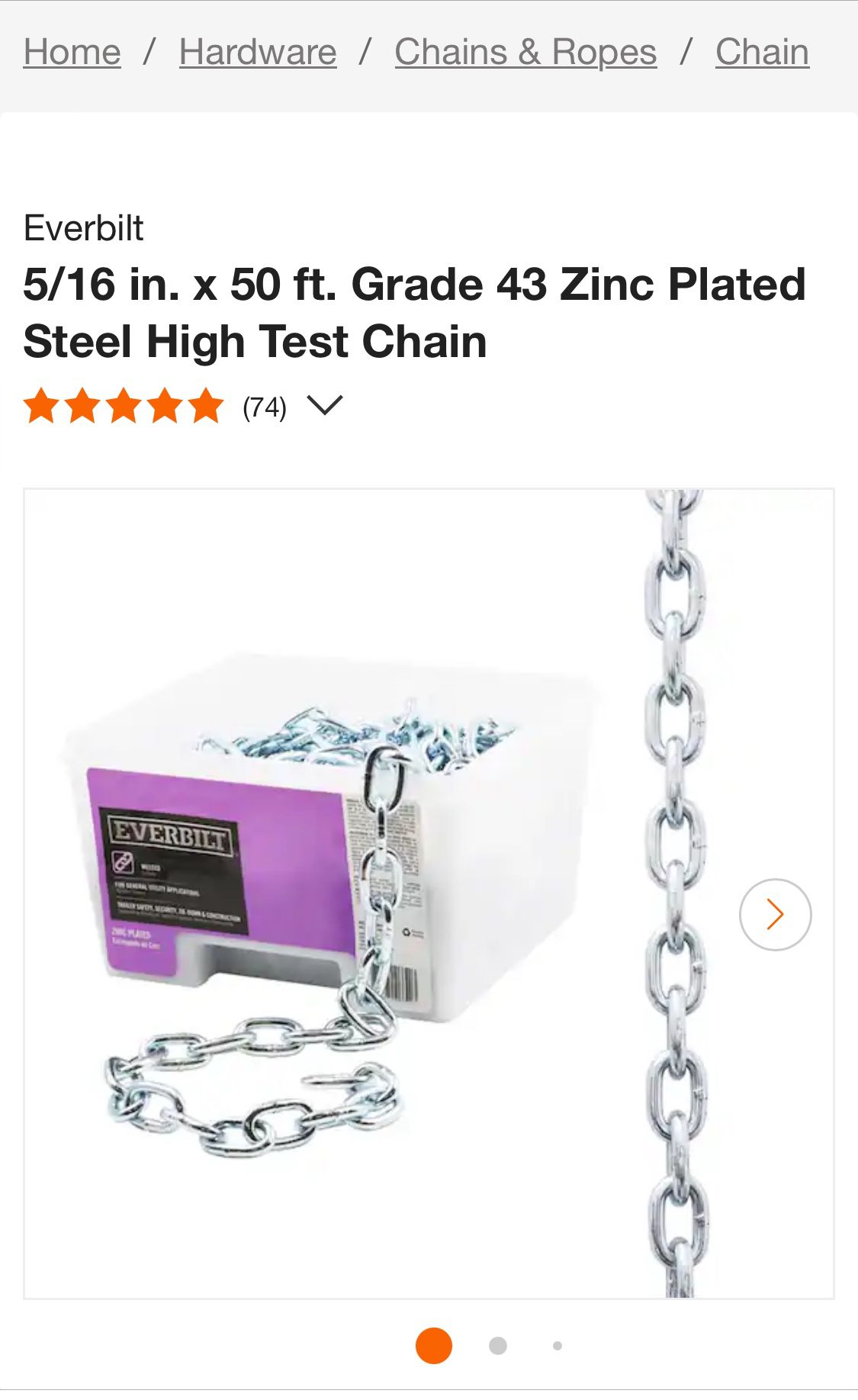 Grade 43 High Test Chain 3900 Lbs Working Load 5/16 In X 50 Ft 