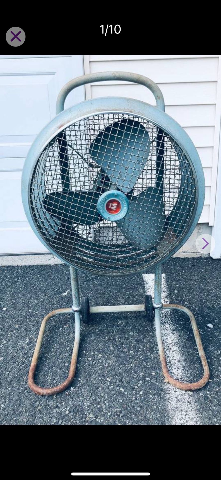 Vintage Industrial Westinghouse Mobilaire Metal Standing Floor Fan Blue on Wheels