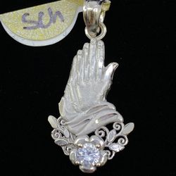 $200 White Gold W Zirconia Praying Hands Religious Charm Pendant