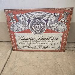 Vintage Metal Tin Budweiser Wall Sign 