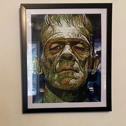 Custom Art Piece Of Frankenstein Monster an black frame