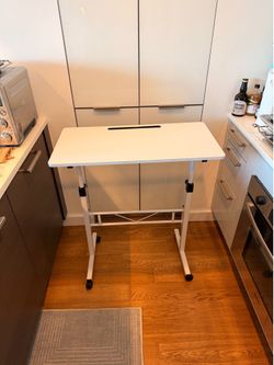 Mobile Adjustable Standing Desk - Height Adjustable Rolling Table (White)
