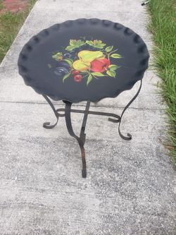 Vintage hand painted toleware metal tray stand