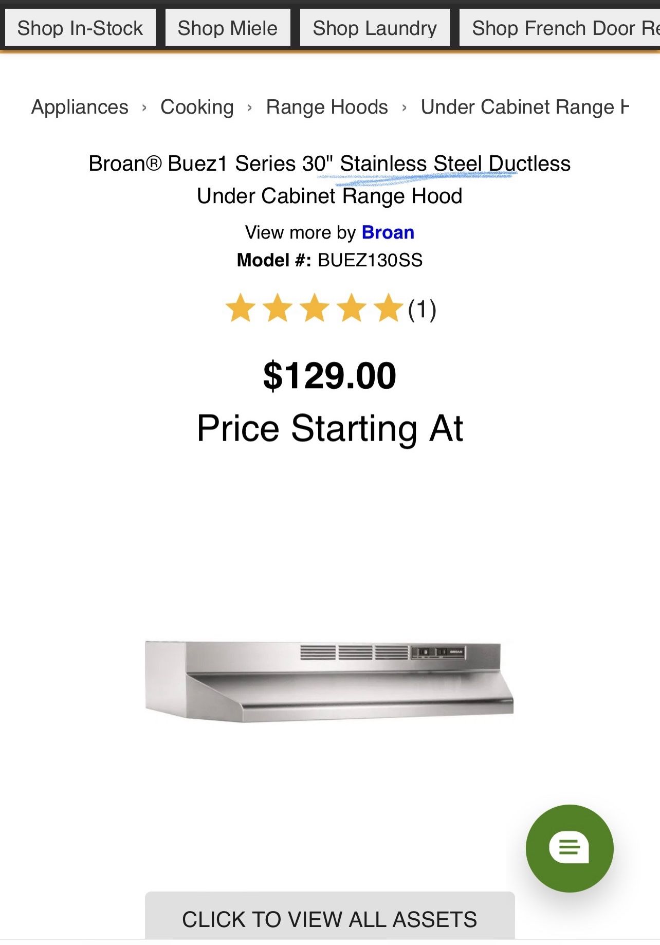 Cabinet Hood (Broan) Stainless Steel-NEW