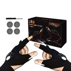 LED Flashlight Gloves, SERANO Hand Free Fingerless Lights Gloves for Repairing Fishing Camping Hiking in Dark Place, 1 Pair Tool Gadgets Gifts for Men
