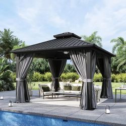 12x12 Outdoor Hardtop Gazebo with Curtains