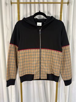 Burberry Boys Jonah Check-Print Zip-Up Hoodie Black / Beige Size 12Y