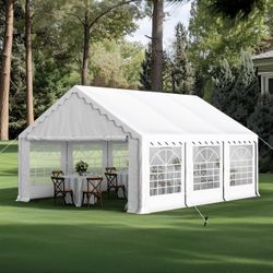 Sealed 16 ft. x 20 ft. Large Outdoor Canopy Wedding Party Tent in White with Removable Side Walls (New In Box)