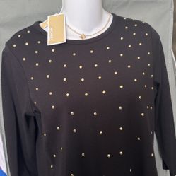 NEW! Black Blouse w gold accents Size PS